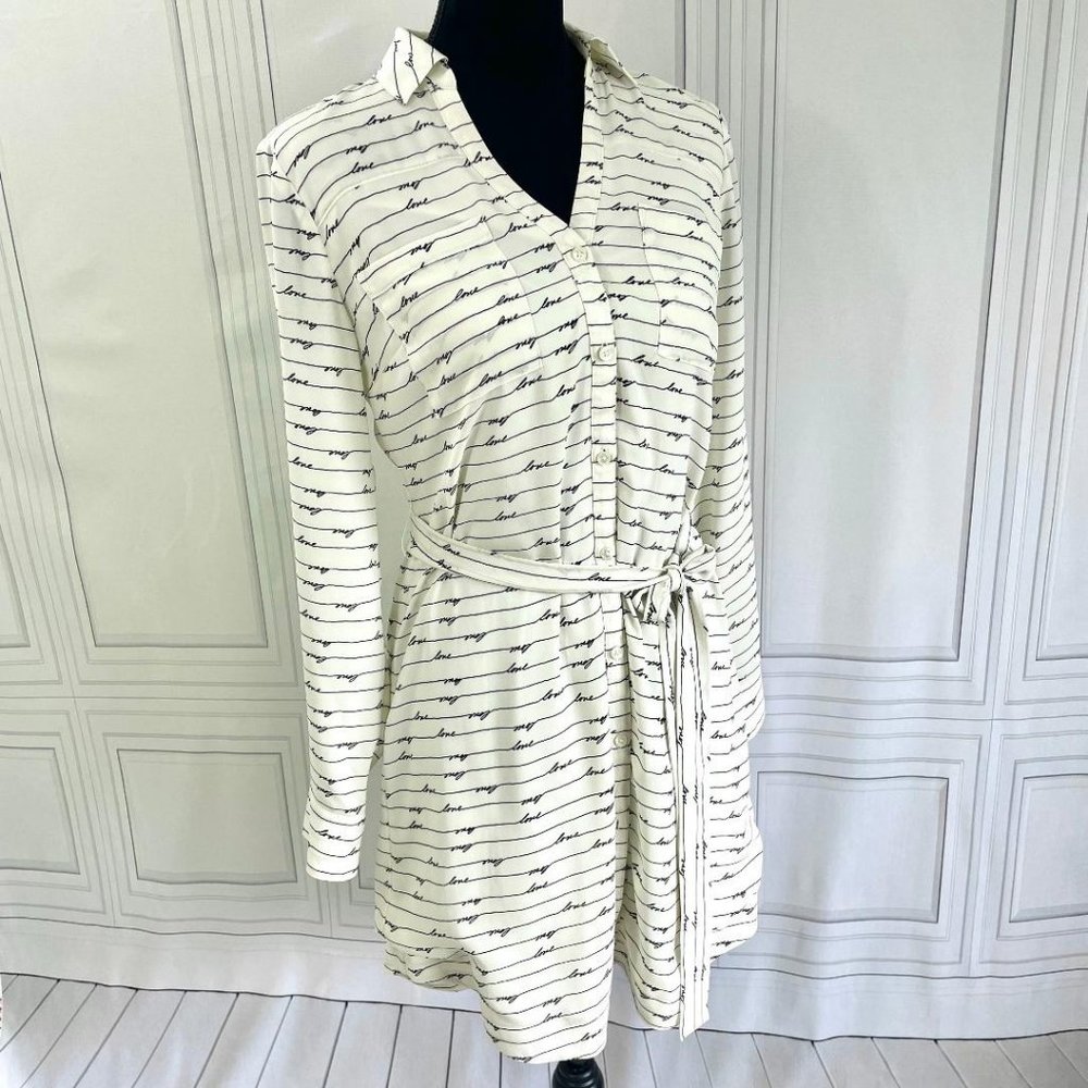 Express Love Script Ivory Button Down Tunic Dress… - image 3